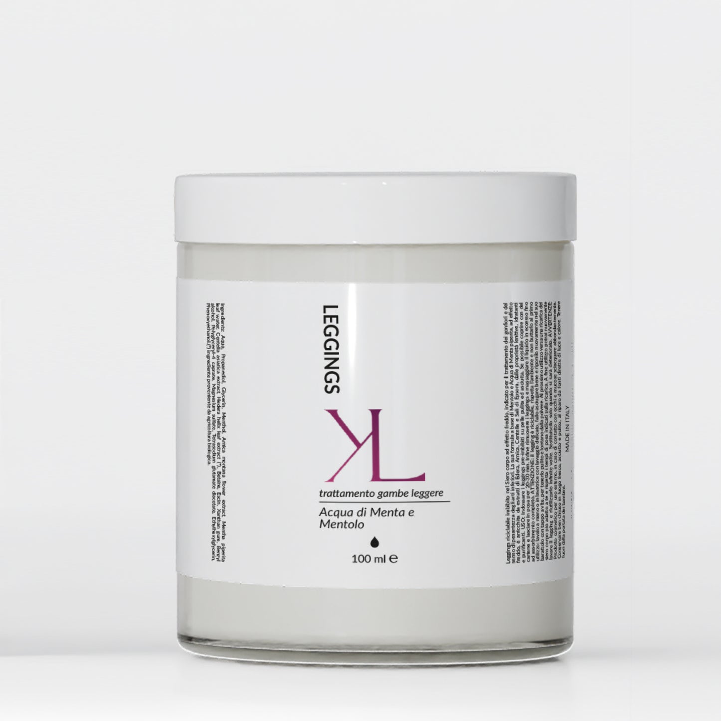 Leggings Dren Cell trattamento gambe leggere Korealux
Ingredienti chiave Leggings Dren Cell con Mentolo Menta Escina e Centella
Trattamento corpo effetto fresco per gambe stanche e pesanti
Rituale corpo Korealux per gambe più leggere toniche e levigate