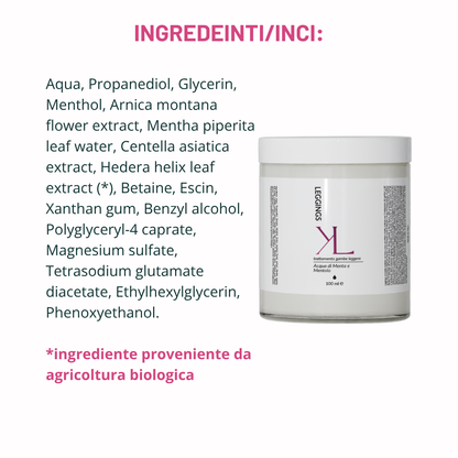 Leggings Dren Cell trattamento gambe leggere Korealux
Ingredienti chiave Leggings Dren Cell con Mentolo Menta Escina e Centella
Trattamento corpo effetto fresco per gambe stanche e pesanti
Rituale corpo Korealux per gambe più leggere toniche e levigate