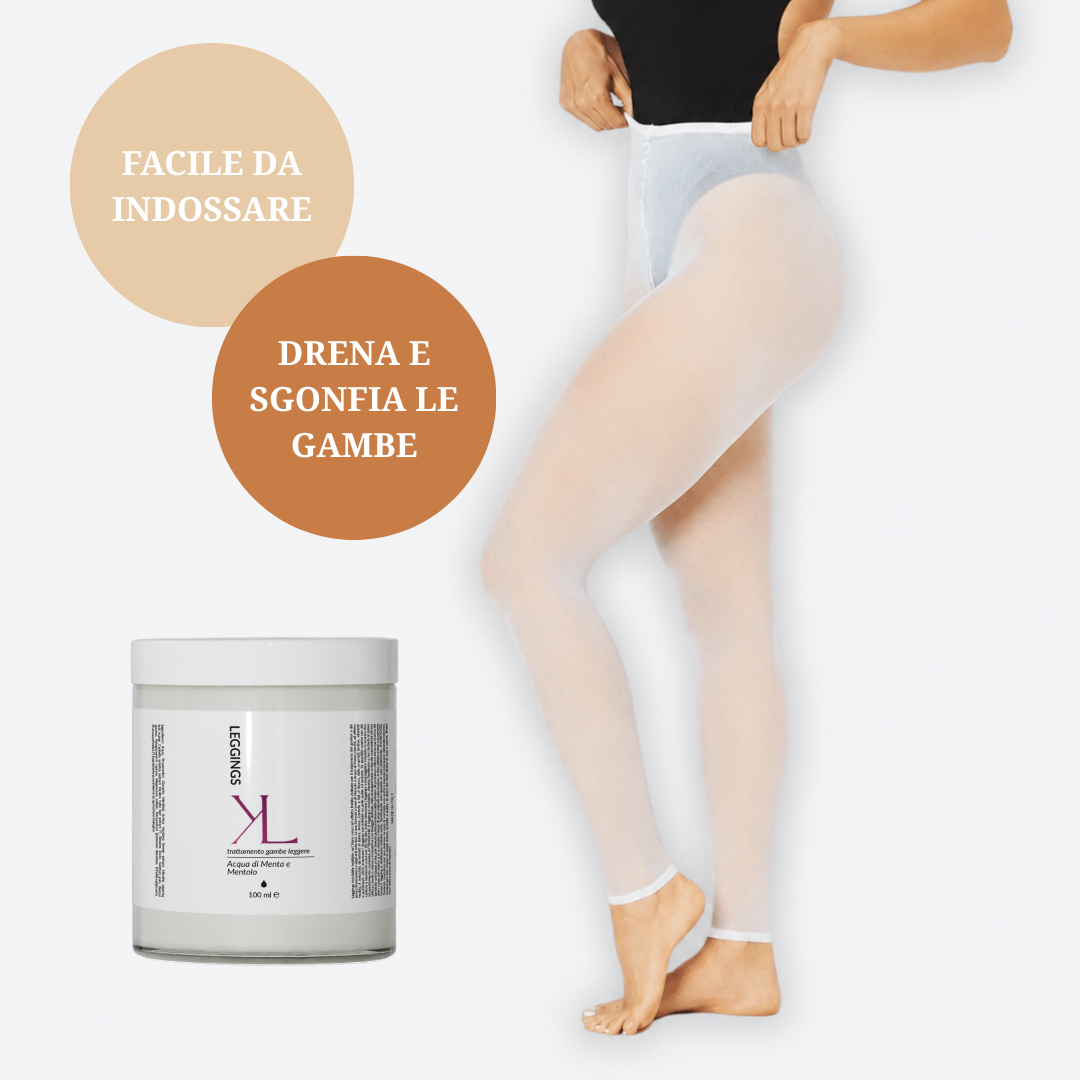 Leggings Dren Cell trattamento gambe leggere Korealux
Ingredienti chiave Leggings Dren Cell con Mentolo Menta Escina e Centella
Trattamento corpo effetto fresco per gambe stanche e pesanti
Rituale corpo Korealux per gambe più leggere toniche e levigate