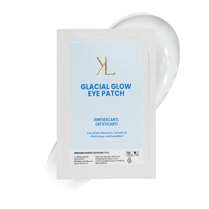 Patch occhi in idrogel [Glacial Glow / Energy Glow / Gold Glow] Korealux, ispirati alla cosmesi coreana K-Beauty, packaging con etichetta brand