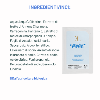 Patch occhi in idrogel [Glacial Glow / Energy Glow / Gold Glow] Korealux, ispirati alla cosmesi coreana K-Beauty, packaging con etichetta brand