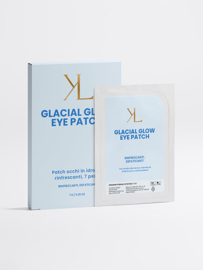 Patch occhi in idrogel [Glacial Glow / Energy Glow / Gold Glow] Korealux, ispirati alla cosmesi coreana K-Beauty, packaging con etichetta brand