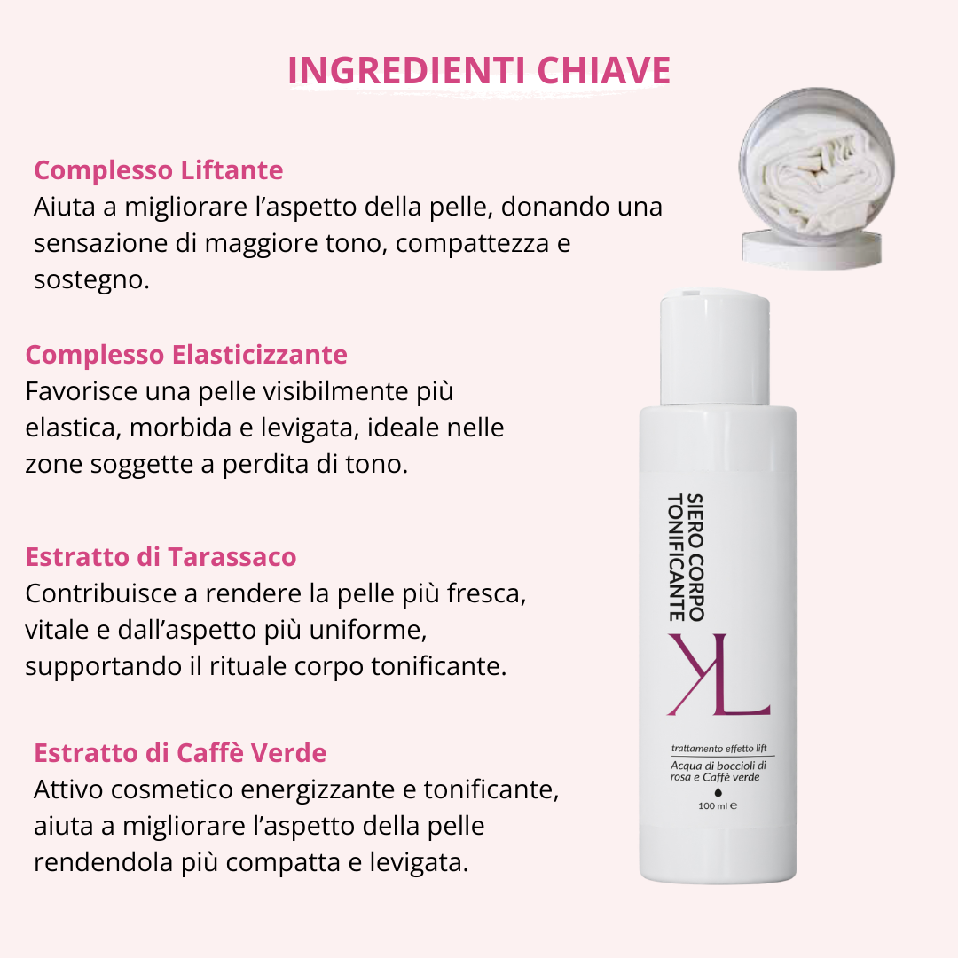 Lift Up Body Serum ricarica tonificante Korealux
Ingredienti chiave Lift Up Body Serum con Complesso Liftante e Caffè Verde
Ricarica trattamento Leggings Lift Up Korealux
Siero corpo effetto lift per pelle tonica elastica e compatta