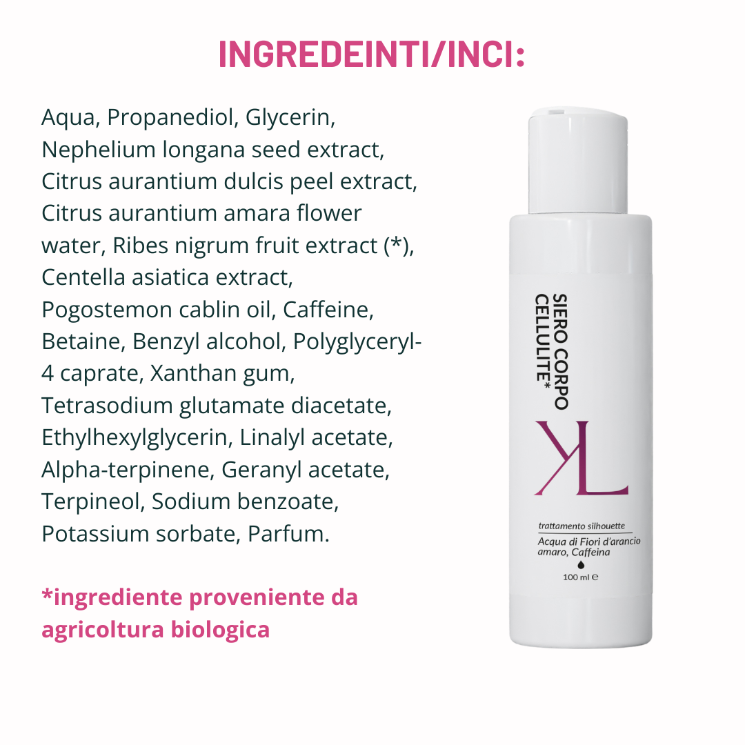 Skinny Fit Body Serum ricarica rimodellante Korealux
Ingredienti chiave Skinny Fit Body Serum con Caffeina Centella Ribes Nero
Ricarica trattamento Leggings Silhouette Korealux
Siero corpo rimodellante per pelle liscia tonica e compatta