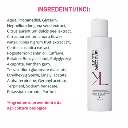 Skinny Fit Body Serum ricarica rimodellante Korealux
Ingredienti chiave Skinny Fit Body Serum con Caffeina Centella Ribes Nero
Ricarica trattamento Leggings Silhouette Korealux
Siero corpo rimodellante per pelle liscia tonica e compatta